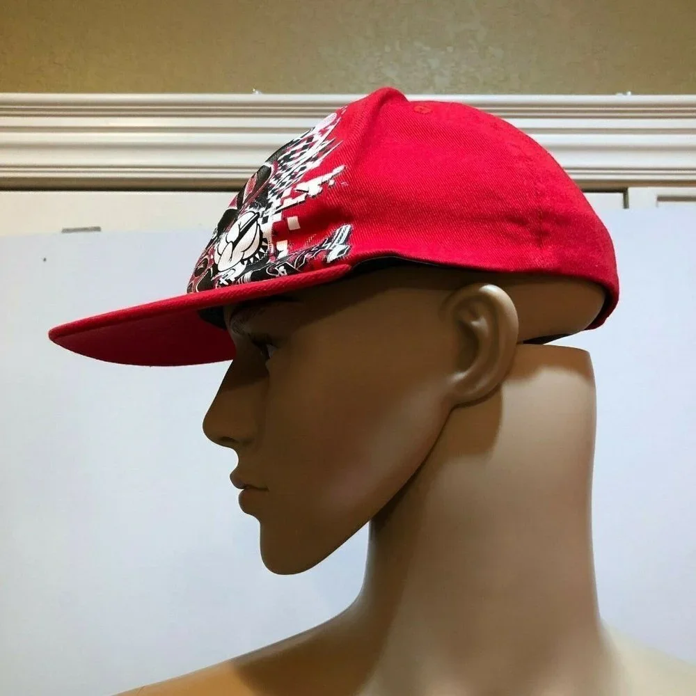 Disney Parks Adult Red Black Mickey Mouse Hat Electric Guitar Headphone Cap Hat